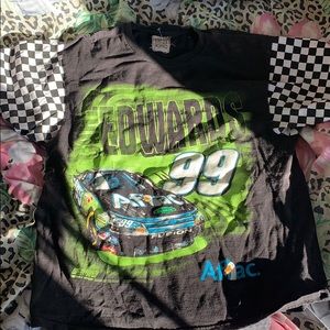 Furst of a short sleeve checkered design nascar